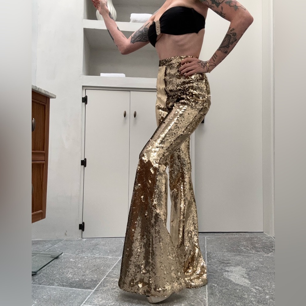 NADINE MERABI Gold Sequin Pants